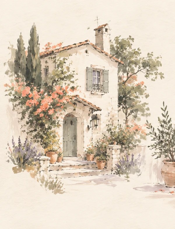 Decorative house and architectural sketch illustration